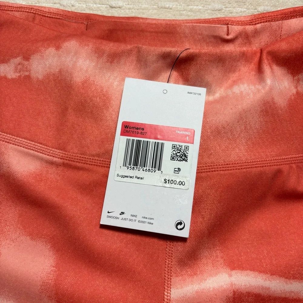 Nike Women's Dry-Fit Leggings-Madder Root&Clear Tie-Dye One Luxe Mid-Rise Size L